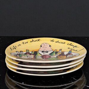 Mud Pie Appetizer Plates Life Is Too Short To Drink Cheap Wine Set 4